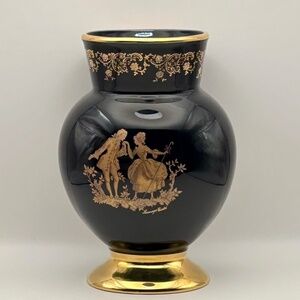 Vintage French Limoges Vase in Cobalt Blue w 22K Gold trim,  8"